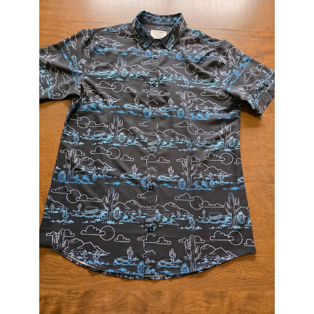 Departwest Performance Mens Medium Black Desert Cactus Print Button Down DW114CA